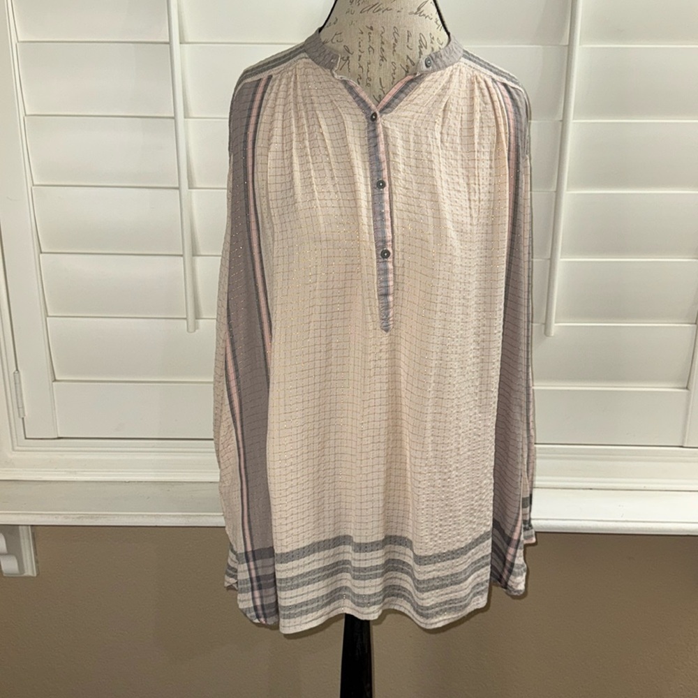 Free People Metallic Large Plaid Tunic Top